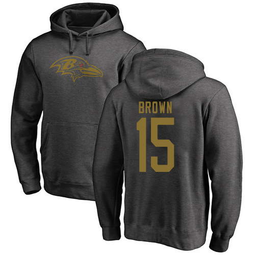 Men Baltimore Ravens Ash Marquise Brown One Color NFL Football 15 Pullover Hoodie Sweatshirt